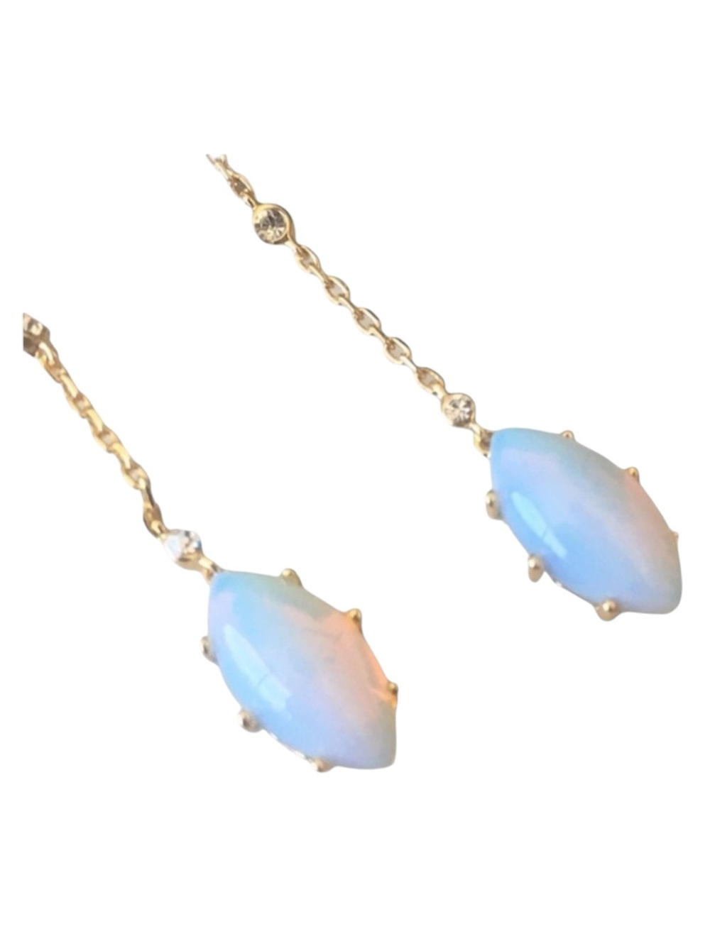 new Jules Smith ꧁ 14K Gold Plated Opal + Cubic Zirconia CZ Threader Earrings ꧂ - Picture 11 of 16